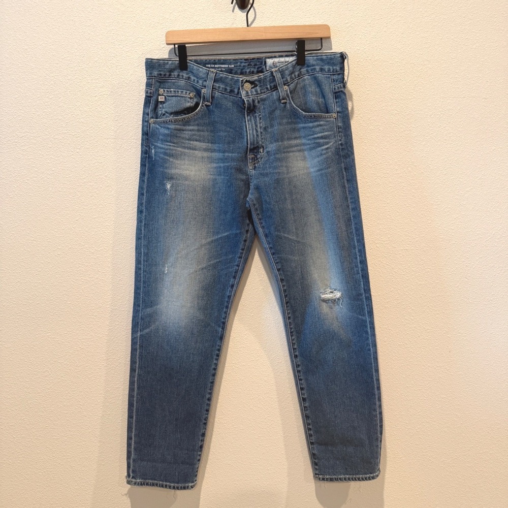 AG ADRIANO GOLDSCHMIED The Ex-Boyfriend Slim Jeans Distressed Raw Hem Size 30